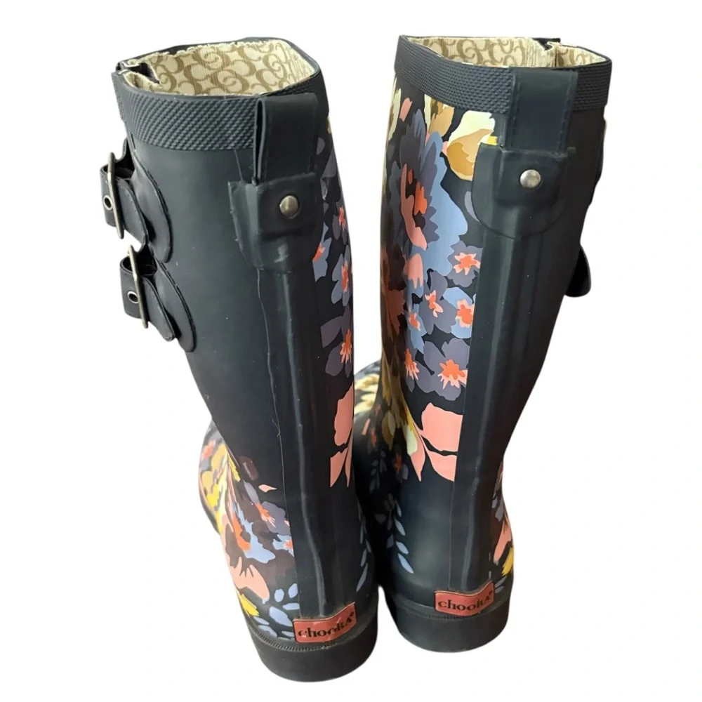 Chooka Garden Floral Rainboots Cottagecore Blue Floral Gardening Sz 7